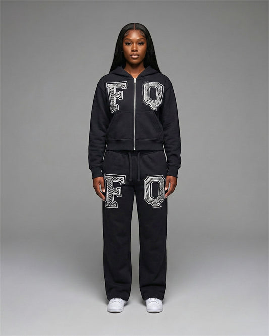 Black Zip-Up Heavyweight “FQ” Jogger Set