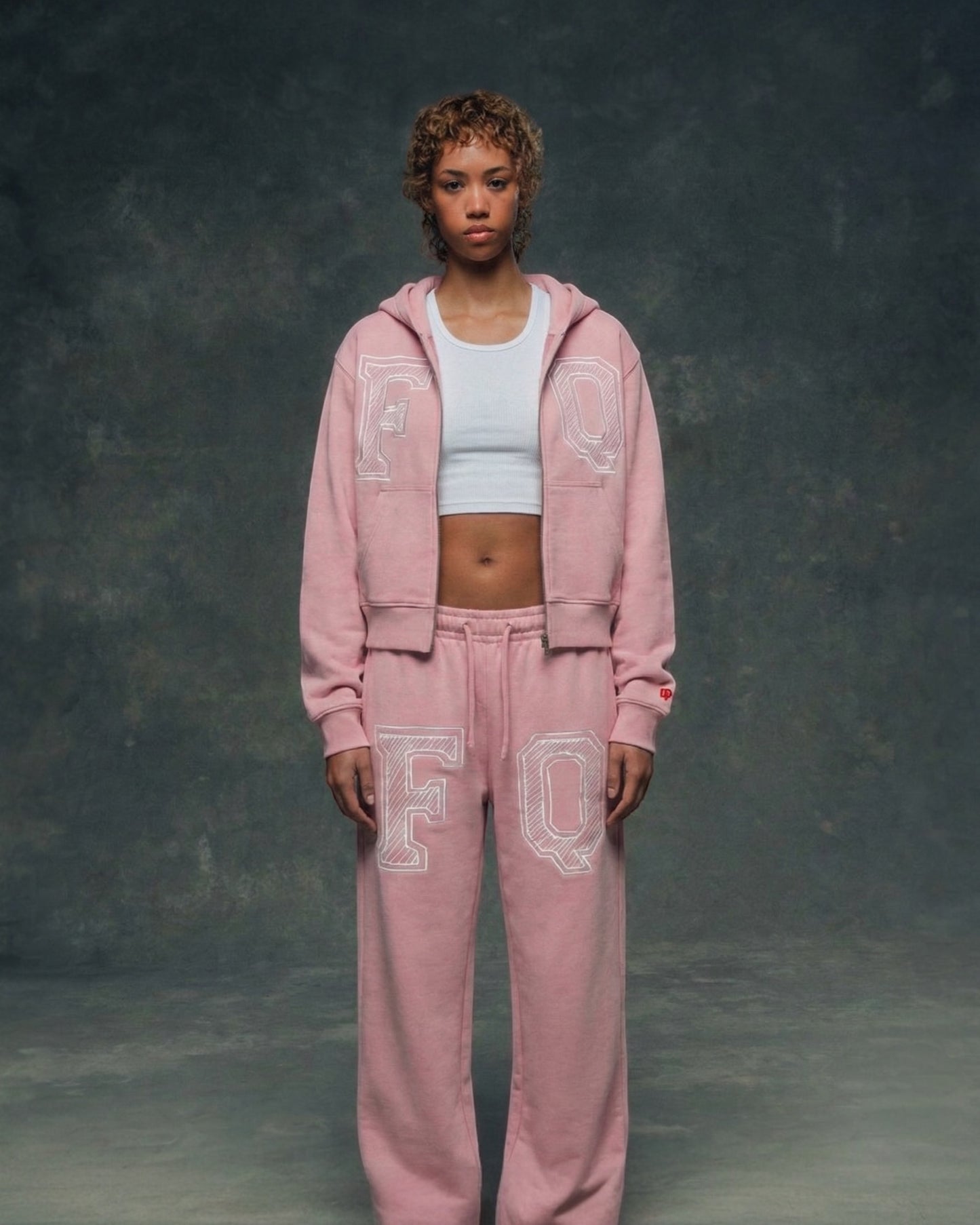 Pink Zip-Up Heavyweight “FQ” Jogger Set