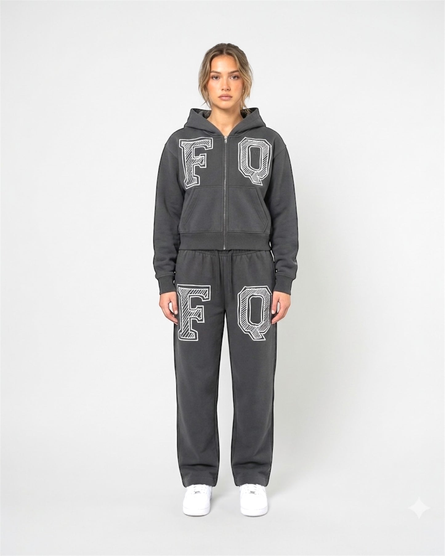 Grey Zip-Up Heavyweight “FQ” Jogger Set