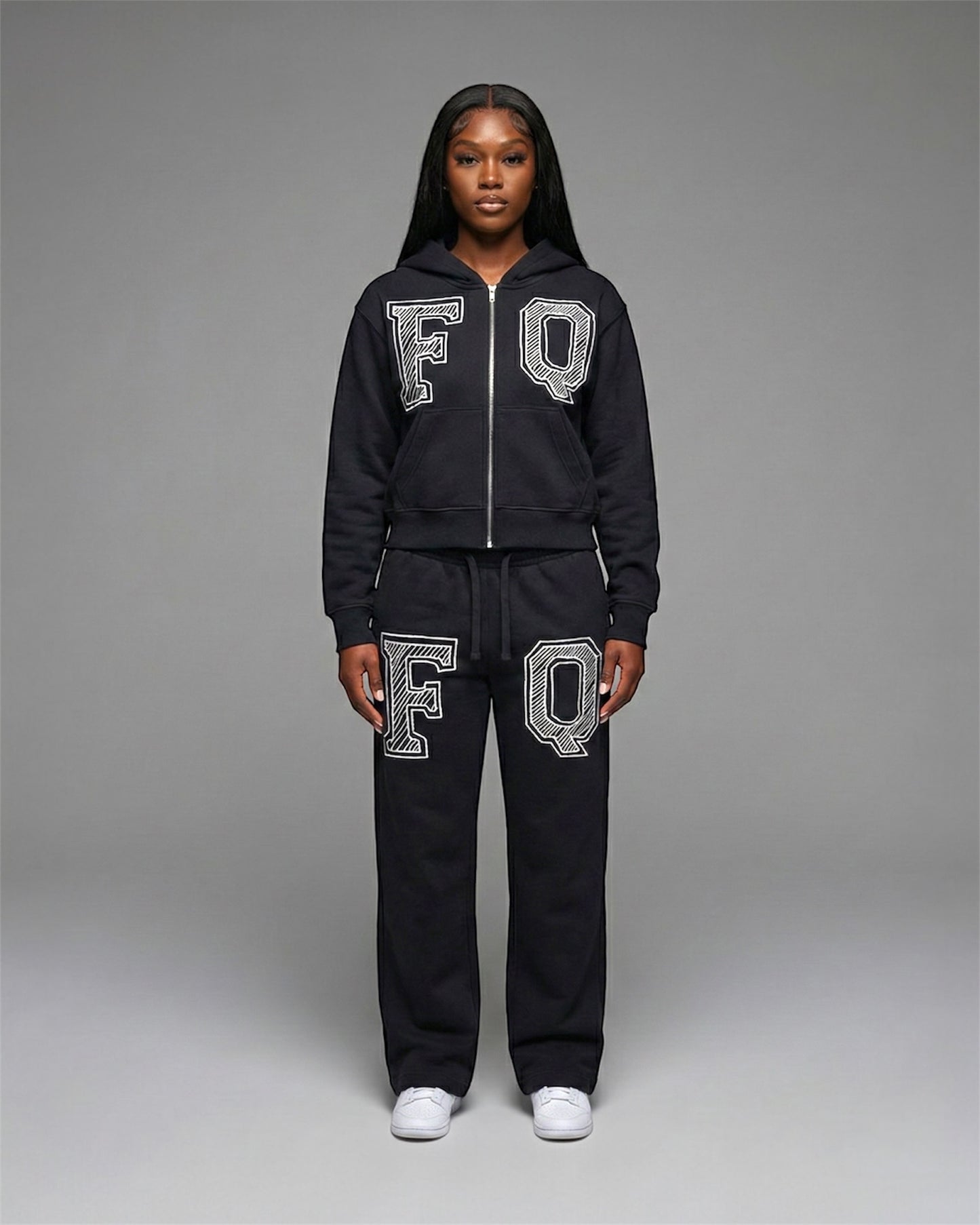 Black Zip-Up Heavyweight “FQ” Jogger Set