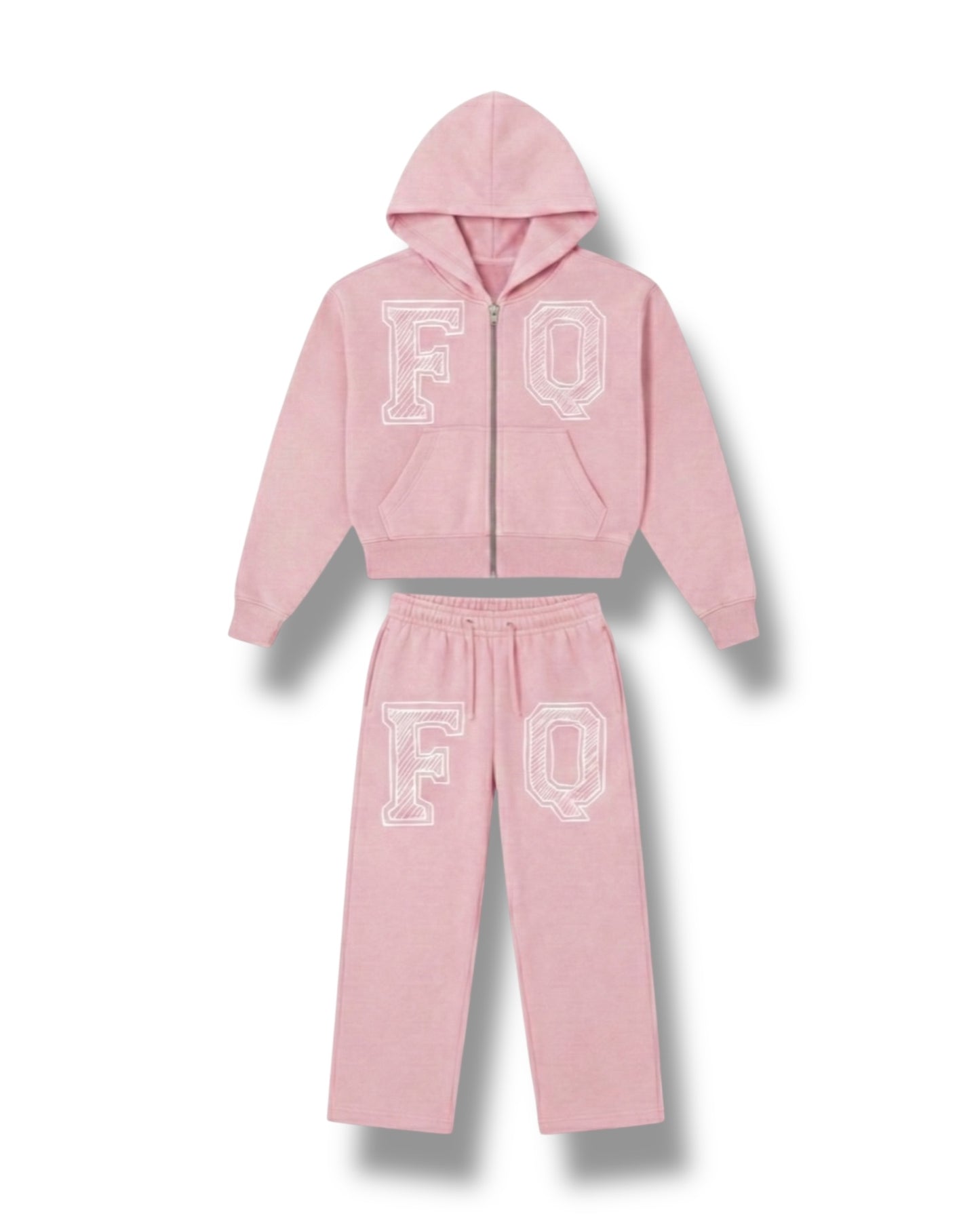 Pink Zip-Up Heavyweight “FQ” Jogger Set