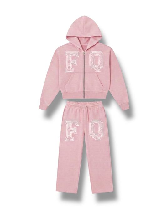 Pink Zip-Up Heavyweight “FQ” Jogger Set