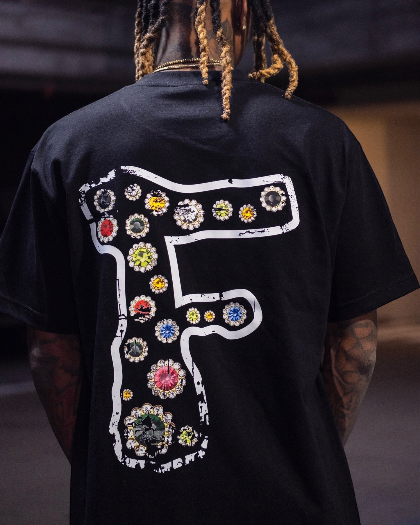 Black “Big F Rhinestone” Oversized Tee