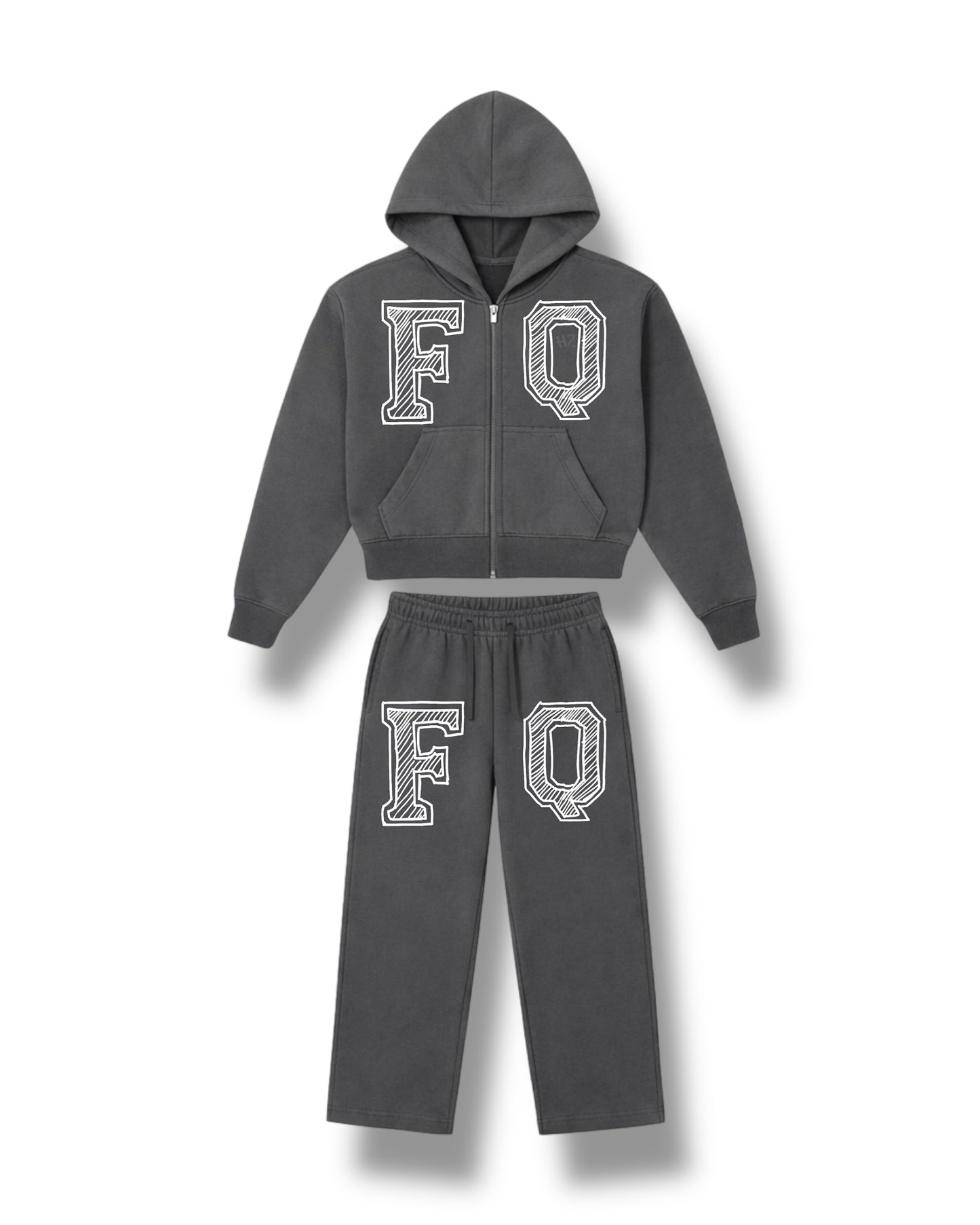 Grey Zip-Up Heavyweight “FQ” Jogger Set
