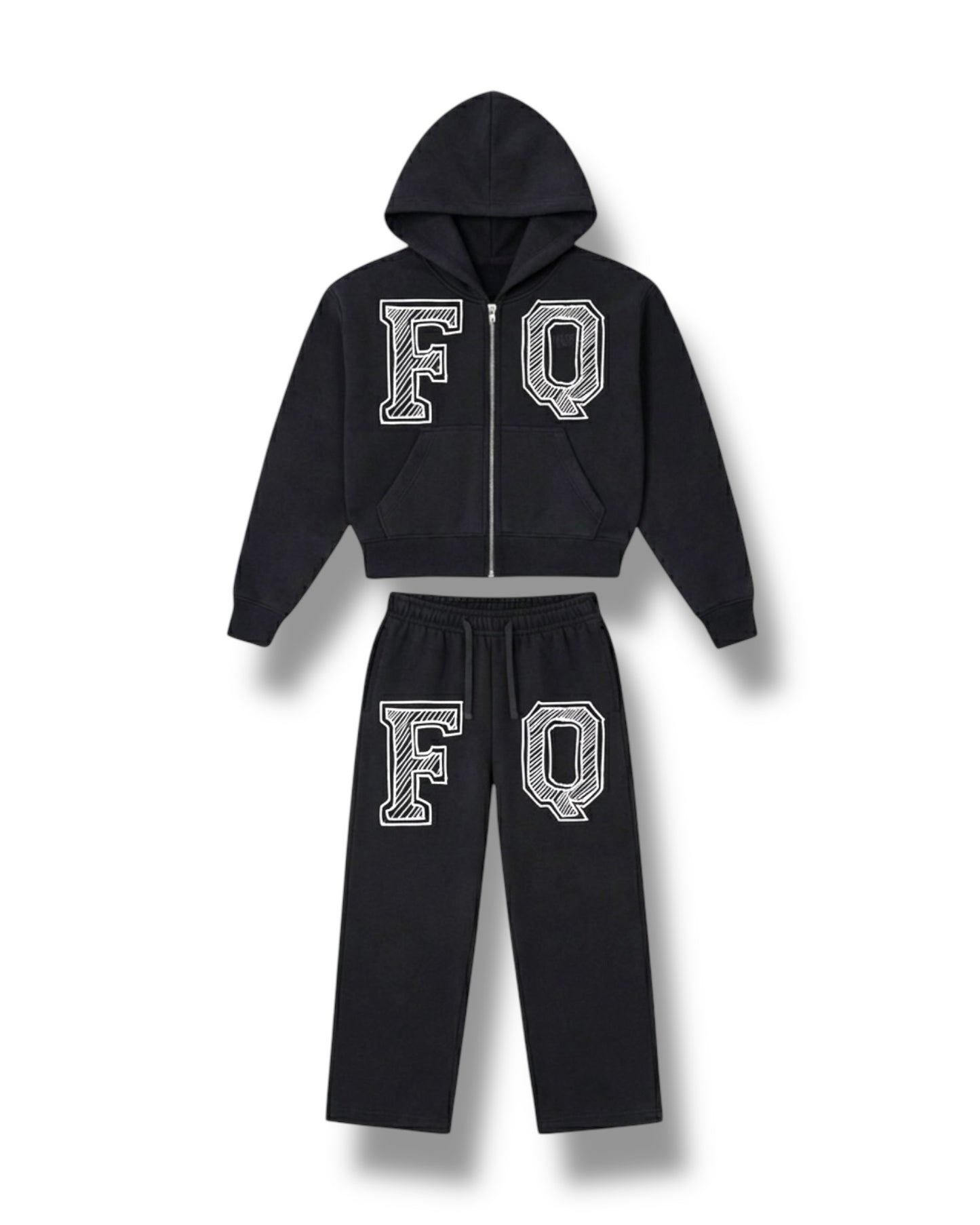 Black Zip-Up Heavyweight “FQ” Jogger Set