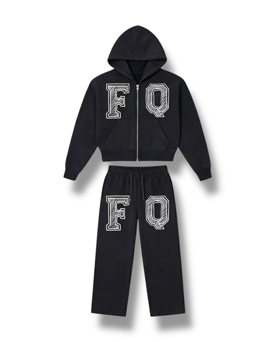 Black Zip-Up Heavyweight “FQ” Jogger Set