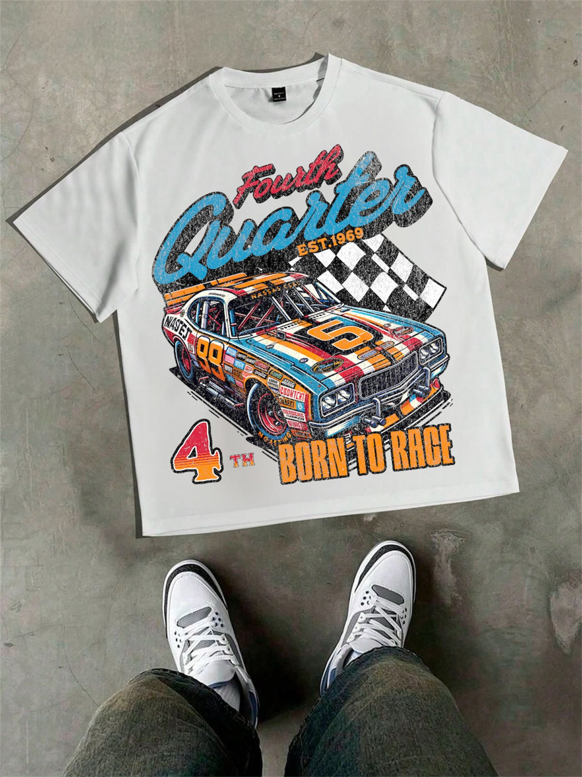 WHITE “BORN TO RACE” OVERSIZED TEE