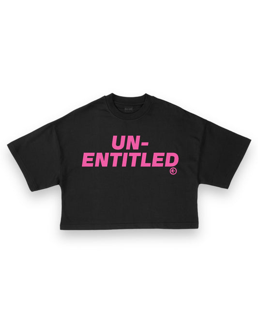 “UN-ENTITLED” Cropped Box Tee BLACK/PINK