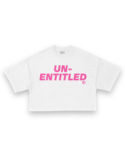 “UN-ENTITLED” Cropped Box Tee WHITE/PINK