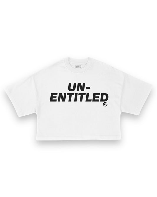 “UN-ENTITLED” Cropped Box Tee WHITE/BLACK