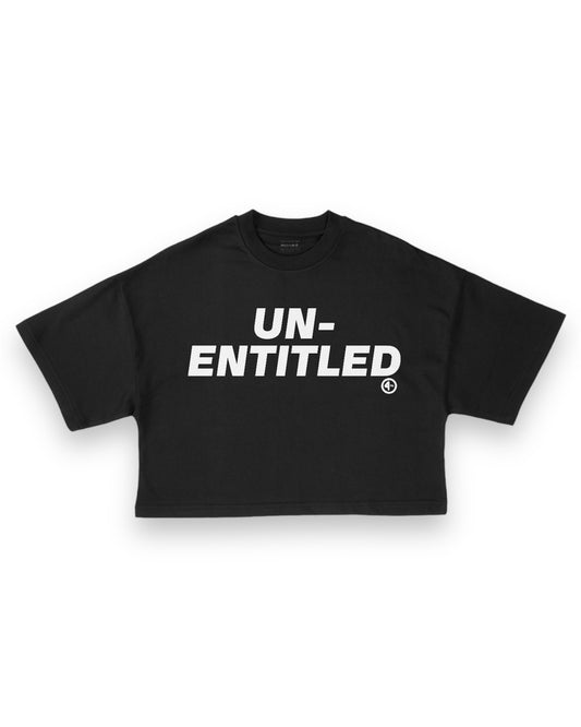 “UN-ENTITLED” Cropped Box Tee BLACK/WHITE