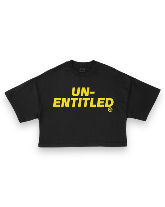 “UN-ENTITLED” Cropped Box Tee BLACK/YELLOW