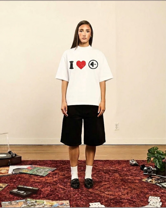 White “I ❤️ 4th” Oversized Tee