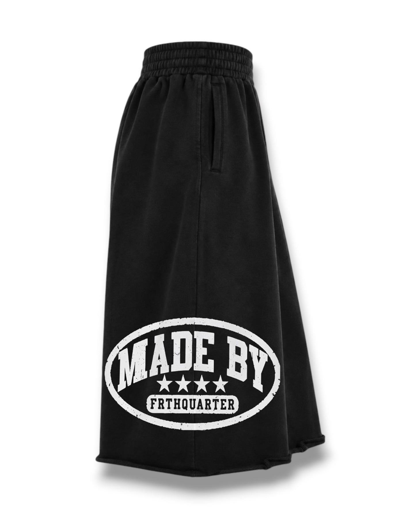 3/4 Black Heavyweight “MBF” Shorts