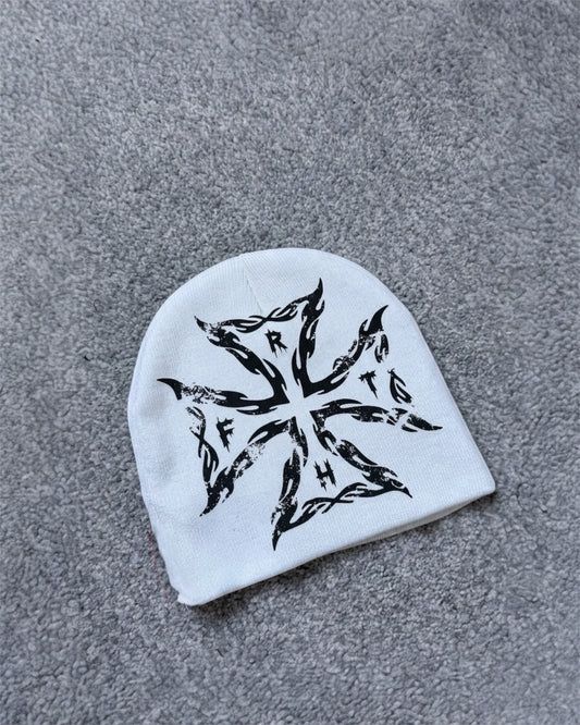 White “Spiked Flame” Beanie