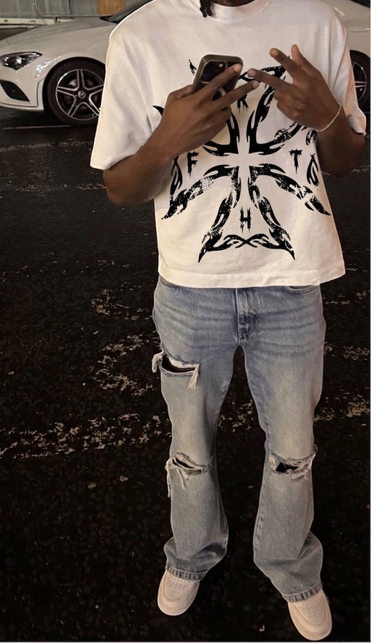 White “Spiked Flame” OVERSIZED TEE
